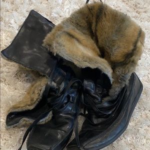 Faux Fur-Lined Leather Lace Up Boots